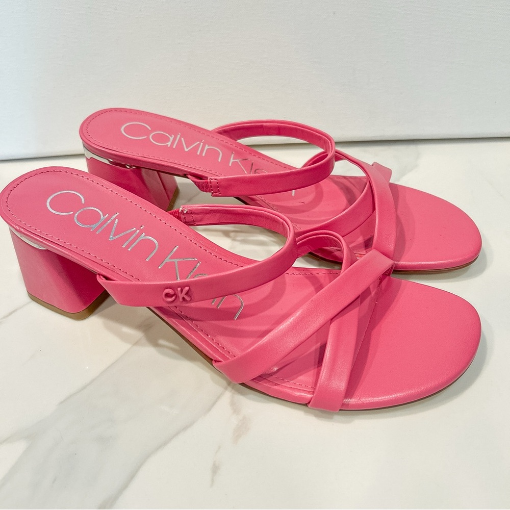 Calvin Klein Kcunella Pink Block Heel Strappy Sandal Sz 9 $109 Retail Barbie